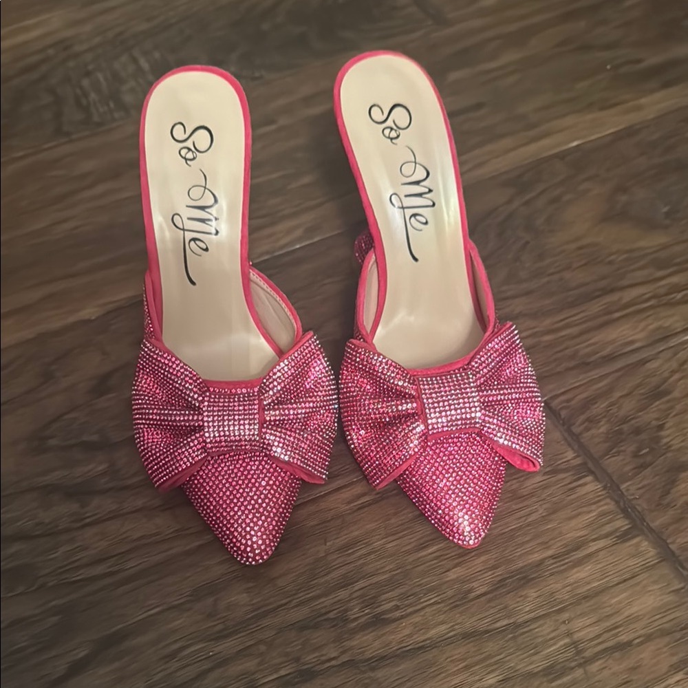 So Me Pink Rhinestone Bow Women's Shoes